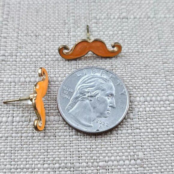 Fashion Jewelry Earrings Mustache Orange Enamel Stud Earring - Picture 6 of 12